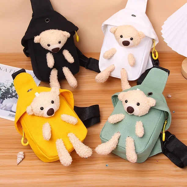 New Cute Plush Teddy Bear Chest Bag, Women's Canvas Crossbody Bag